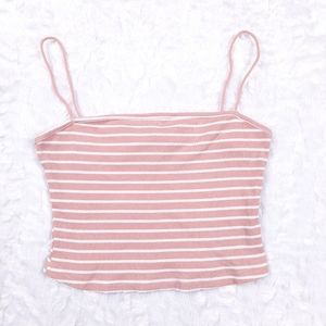 Shein Y2K blush pink ribbed spaghetti strap striped crop tank top Barbiecore